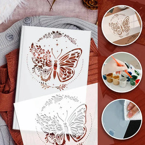 Pochoir Papillon Fleur en cuivre sur cahier rigide
