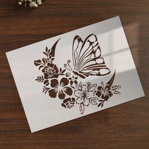 Pochoir Papillon Lune motif boho avec croissant et fleurs