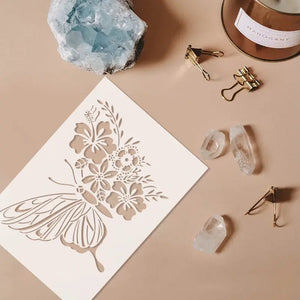 Pochoir Papillon Simple aile gauche fleur hibiscus boho