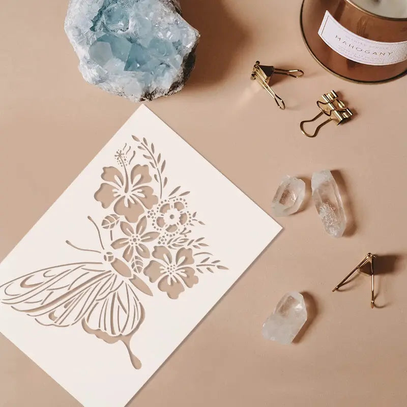 Pochoir Papillon Simple aile gauche fleur hibiscus boho