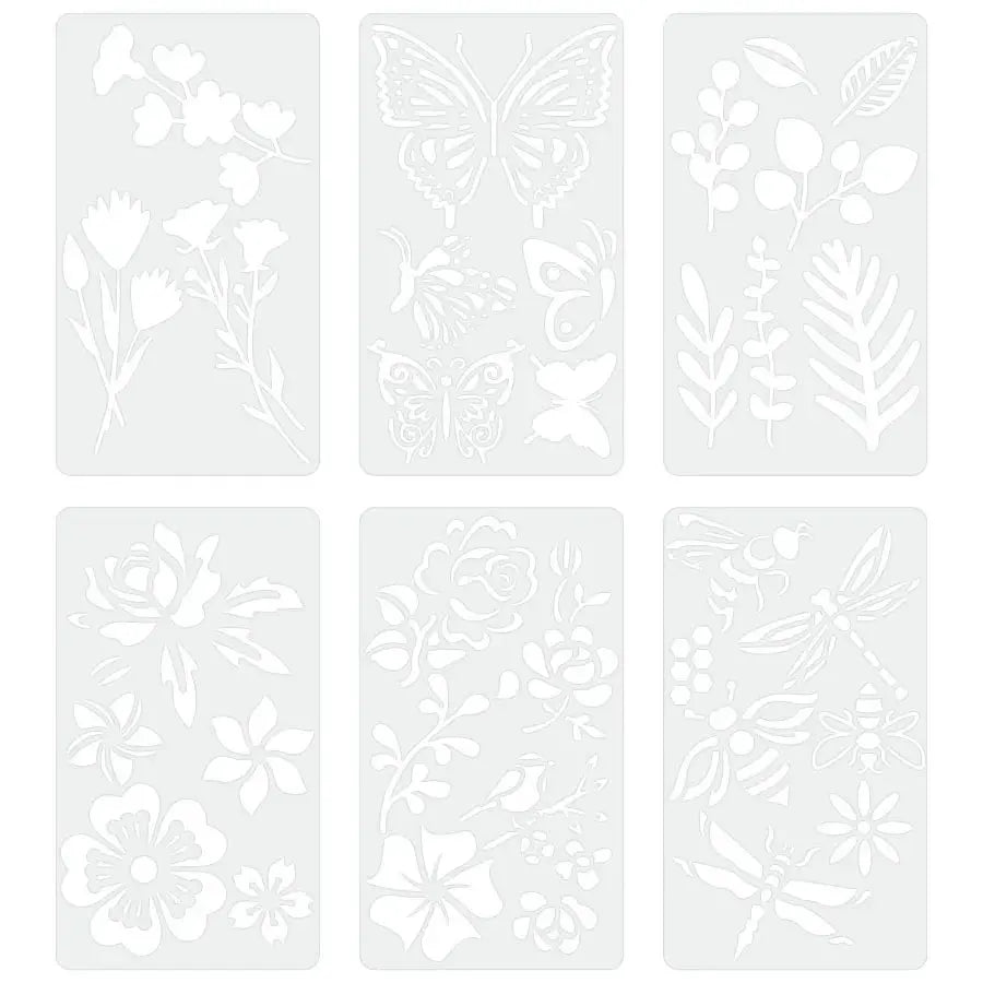Pochoirs papillon présentés en lot 6 planches blanches, motifs ajourés papillons et fleurs