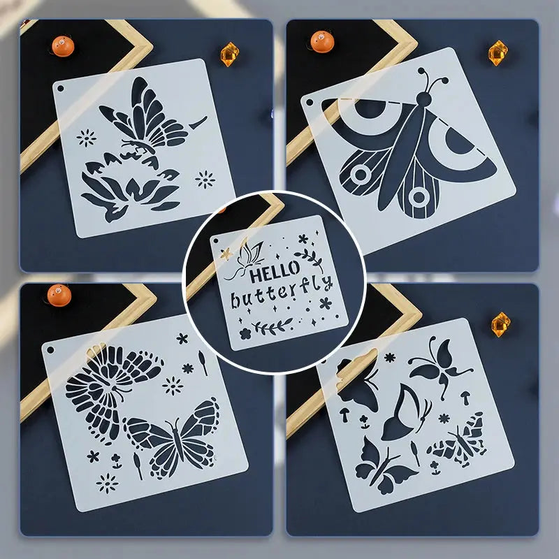 Pochoir Papillons quatre planches assorties avec motifs détaillés