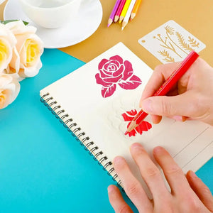 Pochoir Petite Fleur rose rouge tracée au crayon créatif