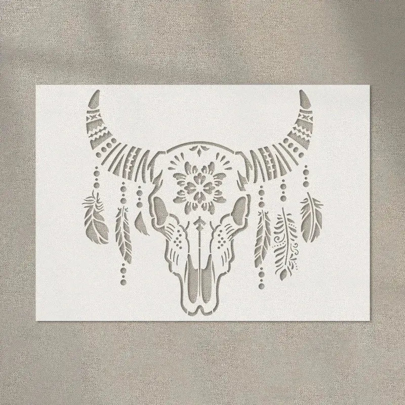 Pochoir Plume vue détaillée du motif crâne aux plumes