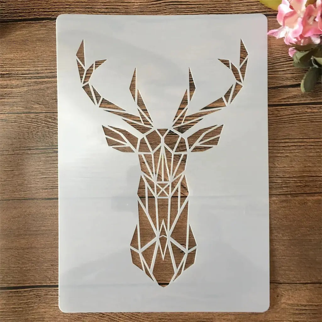 Pochoir tête de cerf en lignes géométriques polygonales pour scrapbooking moderne