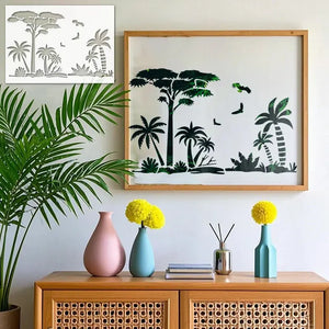 Pochoir Tropical en vert pour décoration intérieure encadrée
