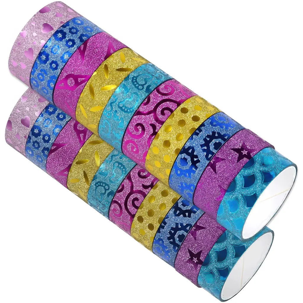 Rubans pailletés à motifs pour scrapbooking : étoiles, volutes et cœurs scintillants en dix coloris