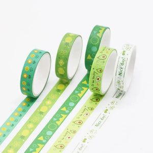 Ruban washi scrapbooking Vert rétro : fleurs, avocats, ananas