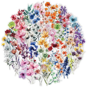 Lot d'autocollants fleurs aquarelle pour scrapbooking, large palette de couleurs sur fond transparent