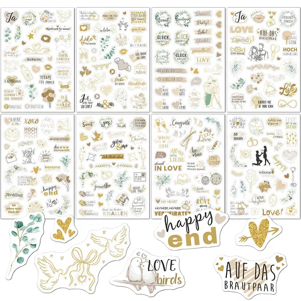 Stickers mariage scrapbooking, planches dorées pour mariage classique