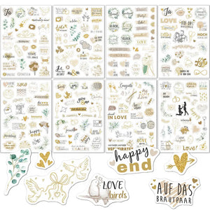 Stickers mariage scrapbooking, planches dorées pour mariage classique