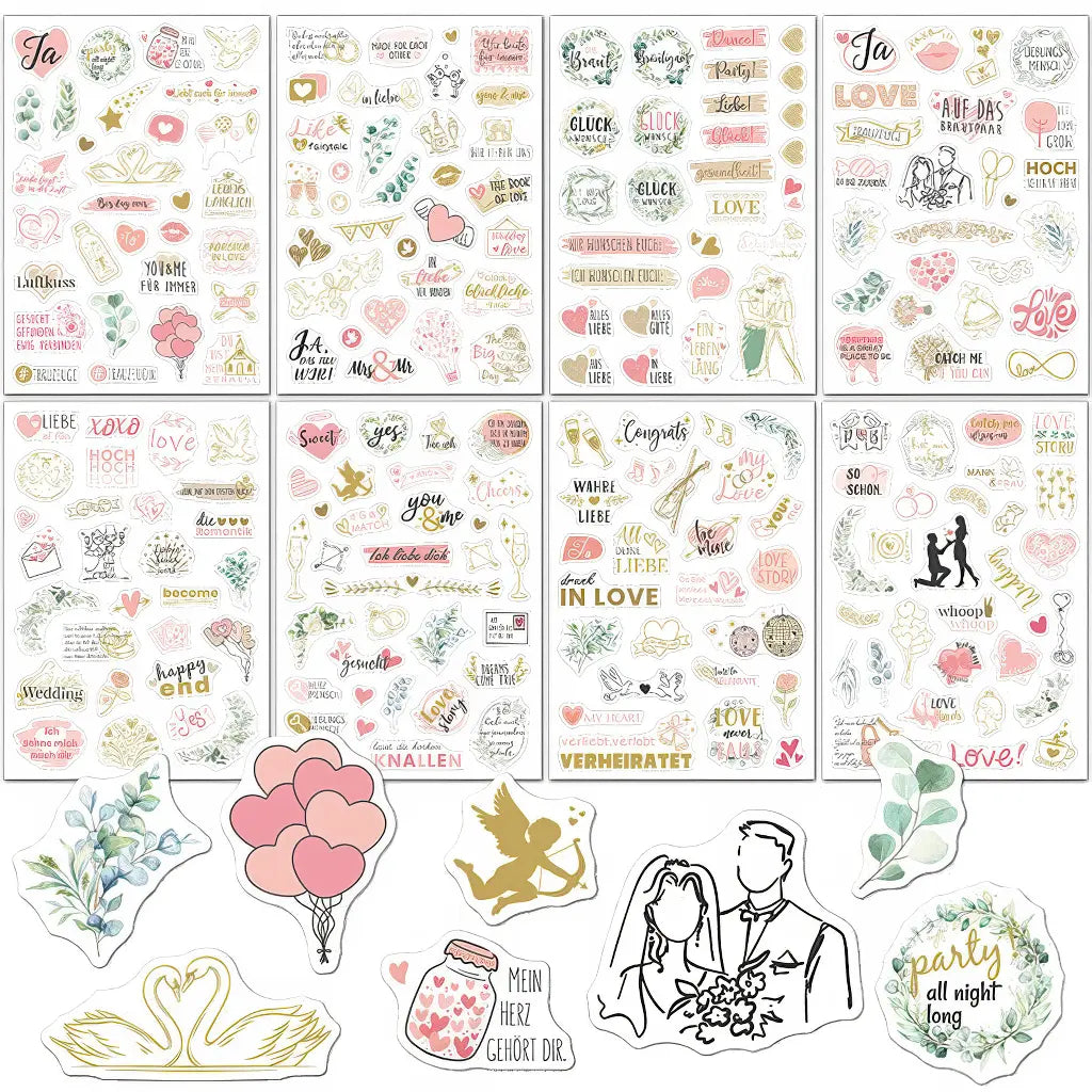 Stickers mariage scrapbooking, planches rose poudré pour cérémonie romantique