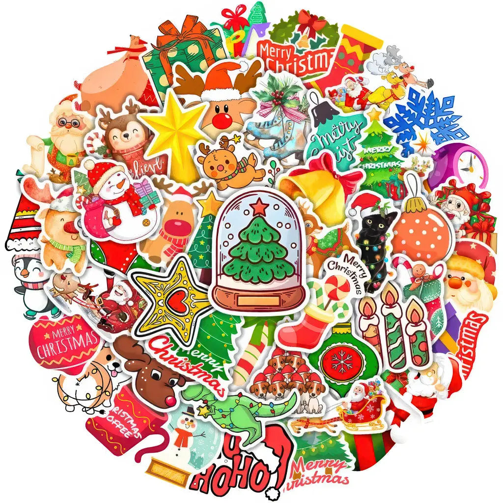 Pack 50 stickers Noël scrapbooking : Père Noël, rennes et sapins
