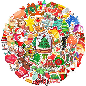 Pack 50 stickers Noël scrapbooking : Père Noël, rennes et sapins