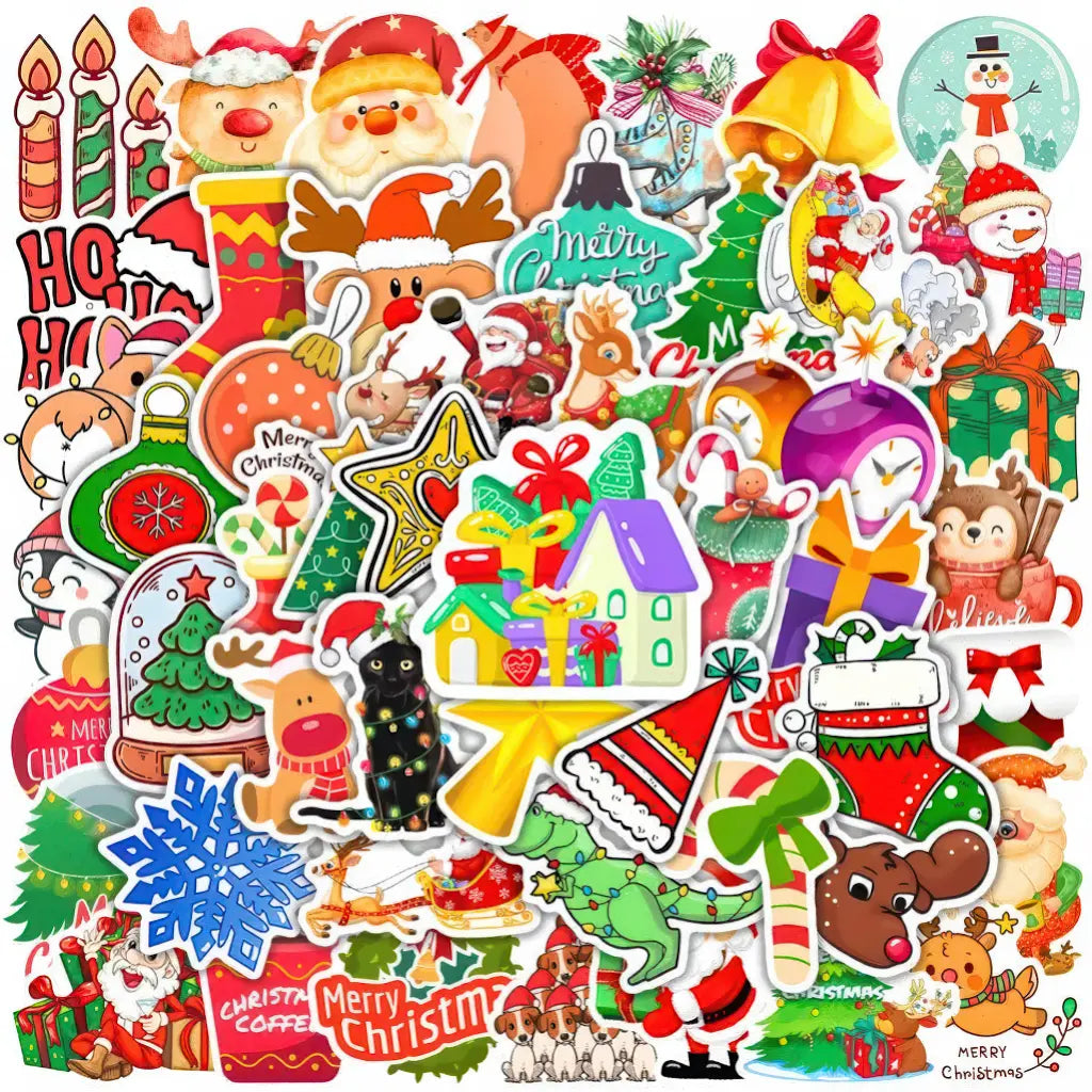 Détail des stickers Noël scrapbooking, motifs cartoon colorés à la main