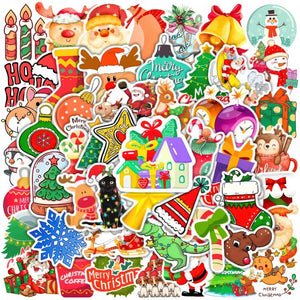 Détail des stickers Noël scrapbooking, motifs cartoon colorés à la main