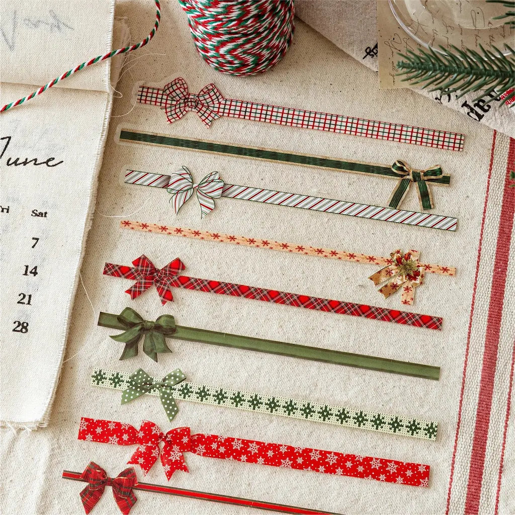 Autocollant transparent scrapbooking, rubans à motifs nœuds et flocons décoratifs
