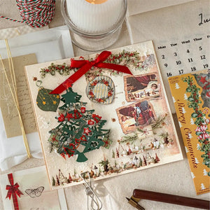 Application d'un autocollant transparent scrapbooking sur une carte de Noël