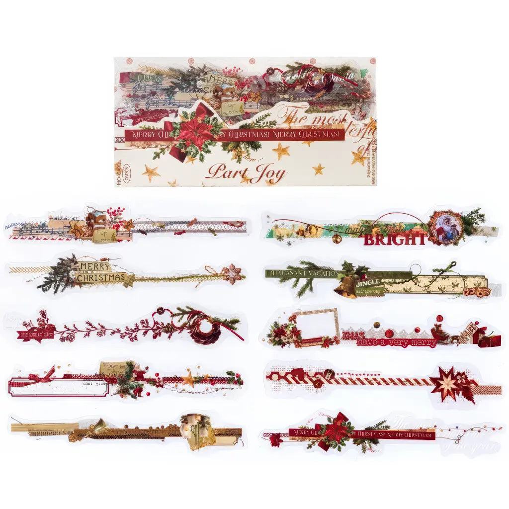 Autocollant transparent Park Joy : Noël traditionnel rouge et or, poinsettias