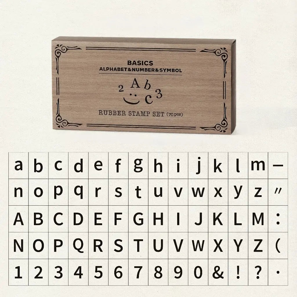 Tampon alphabet scrapbooking, police bâton simple, coffret bois