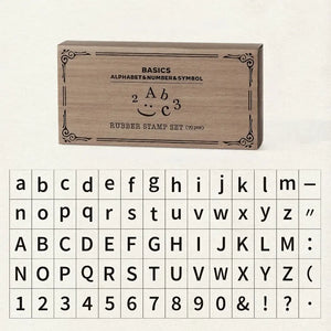 Tampon alphabet scrapbooking, police bâton simple, coffret bois