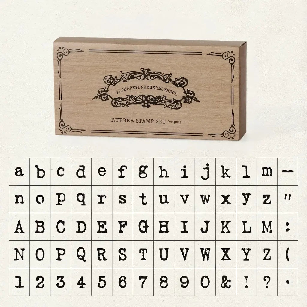 Tampon alphabet scrapbooking, police machine à écrire, coffret bois