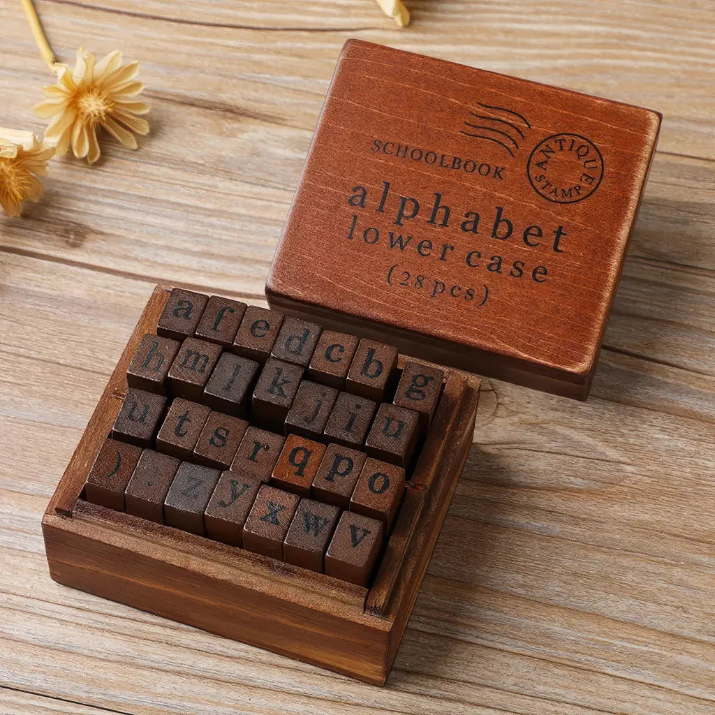 Tampon chiffres scrapbooking, alphabet imprimé minuscules en bois