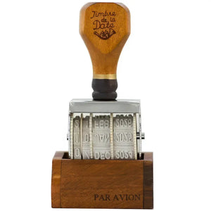 Tampon dateur scrapbooking finition bois naturel, manche Timbre de la Date et socle Par Avion