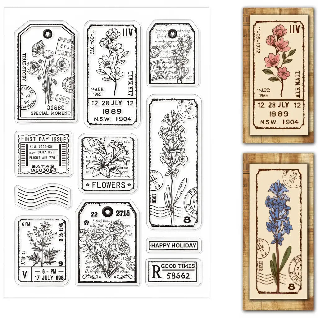 Planche de tampons Étiquette scrapbooking en silicone : étiquettes vintage à découper