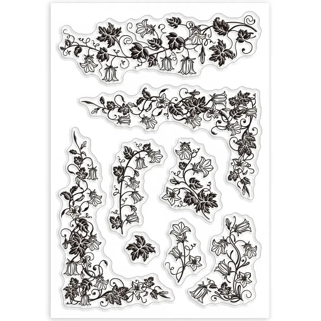 Planche de tampons Étiquette scrapbooking en silicone : frises et bordures fleuries