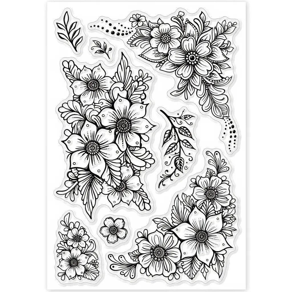 Planche de tampons Étiquette scrapbooking en silicone : bouquet fleuri