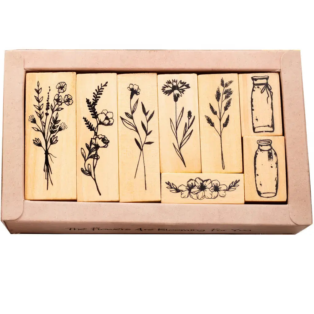 Tampon Fleur de Lotus scrapbooking, coffret herbier et bocaux en bois