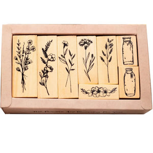 Tampon Fleur de Lotus scrapbooking, coffret herbier et bocaux en bois