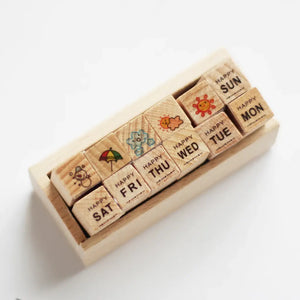 Coffret de tampons Amour scrapbooking en bois : jours de la semaine et météo