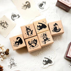 Tampon scrapbooking Animaux, les six tampons chats en bois réunis
