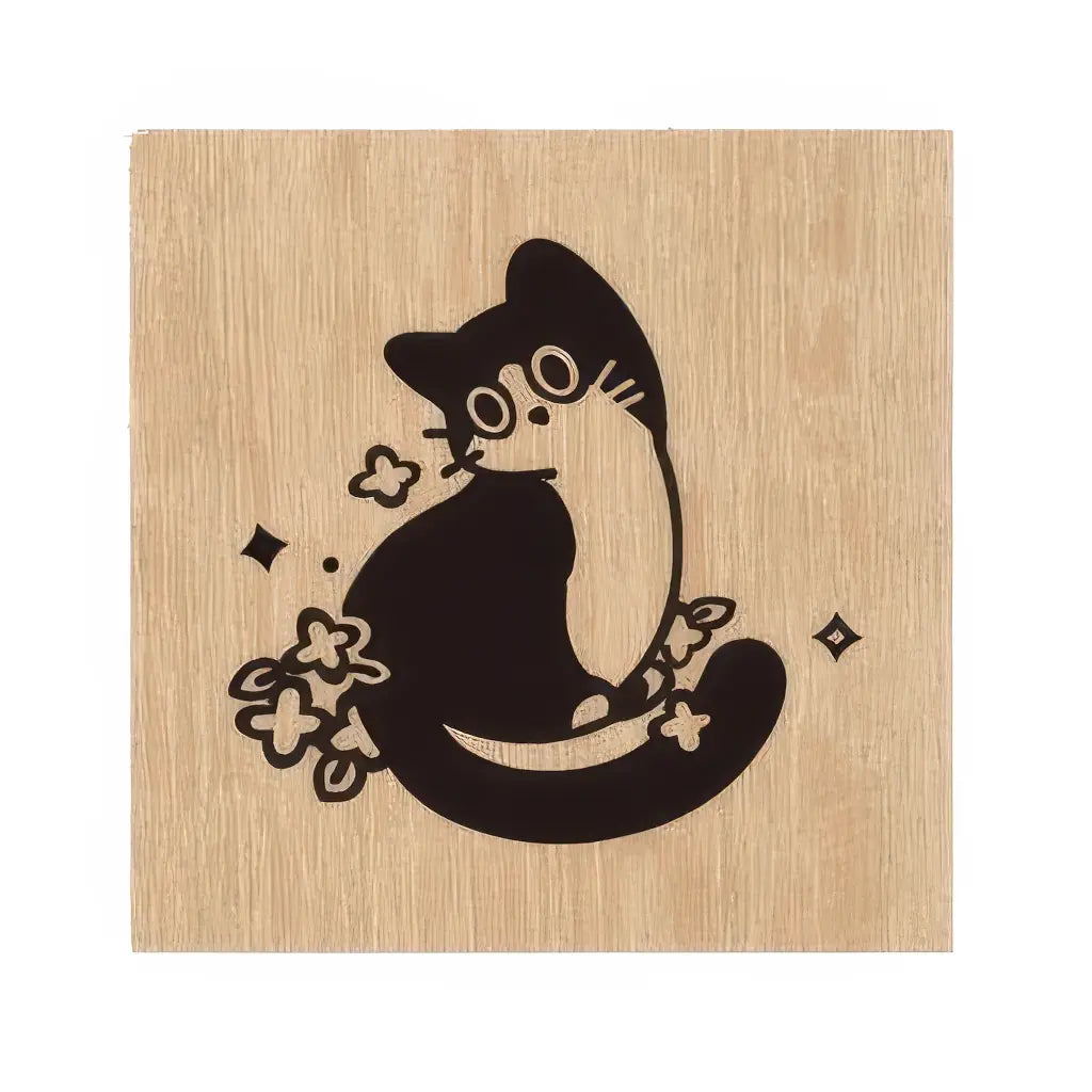 Tampon scrapbooking Animaux, chat noir assis sur la lune