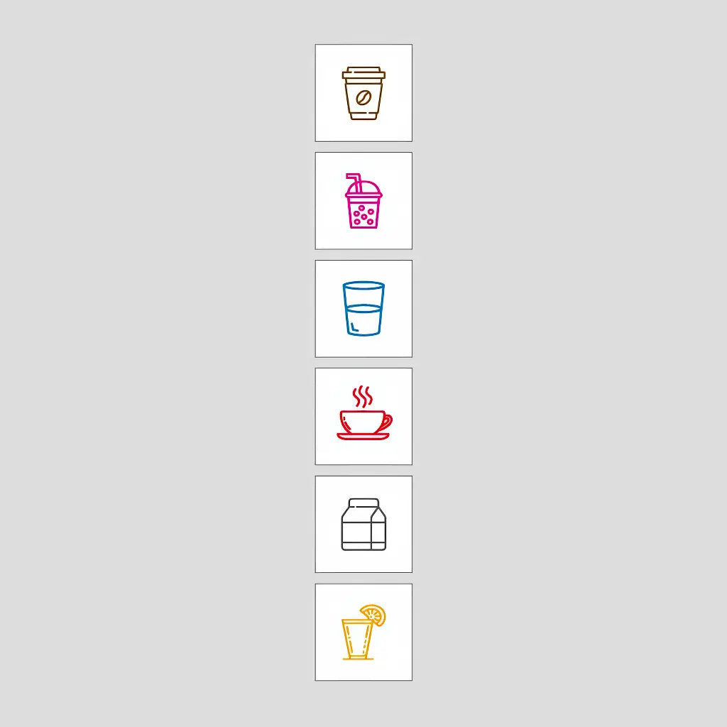 Tampon scrapbooking École, pictos boissons : café, eau, citronnade