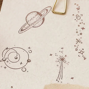 Tampon scrapbooking Étoiles, empreintes célestes (planète, orbite, comète)