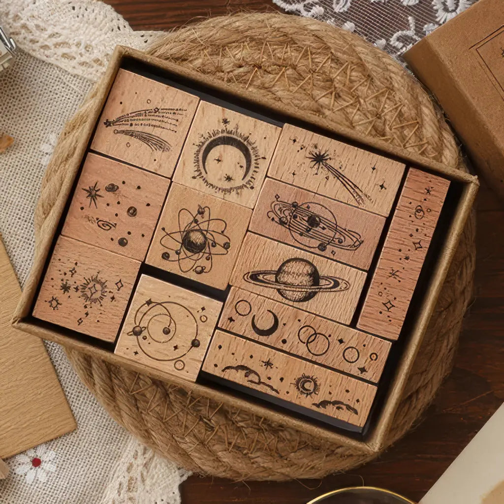 Tampon scrapbooking Étoiles, coffret de tampons célestes en bois