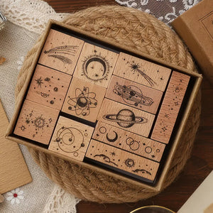 Tampon scrapbooking Étoiles, coffret de tampons célestes en bois