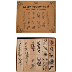 Tampon scrapbooking Fleur, coffret feuillages en bois (branches et feuilles)
