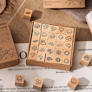 Tampon scrapbooking Heureux, coffret météo en bois