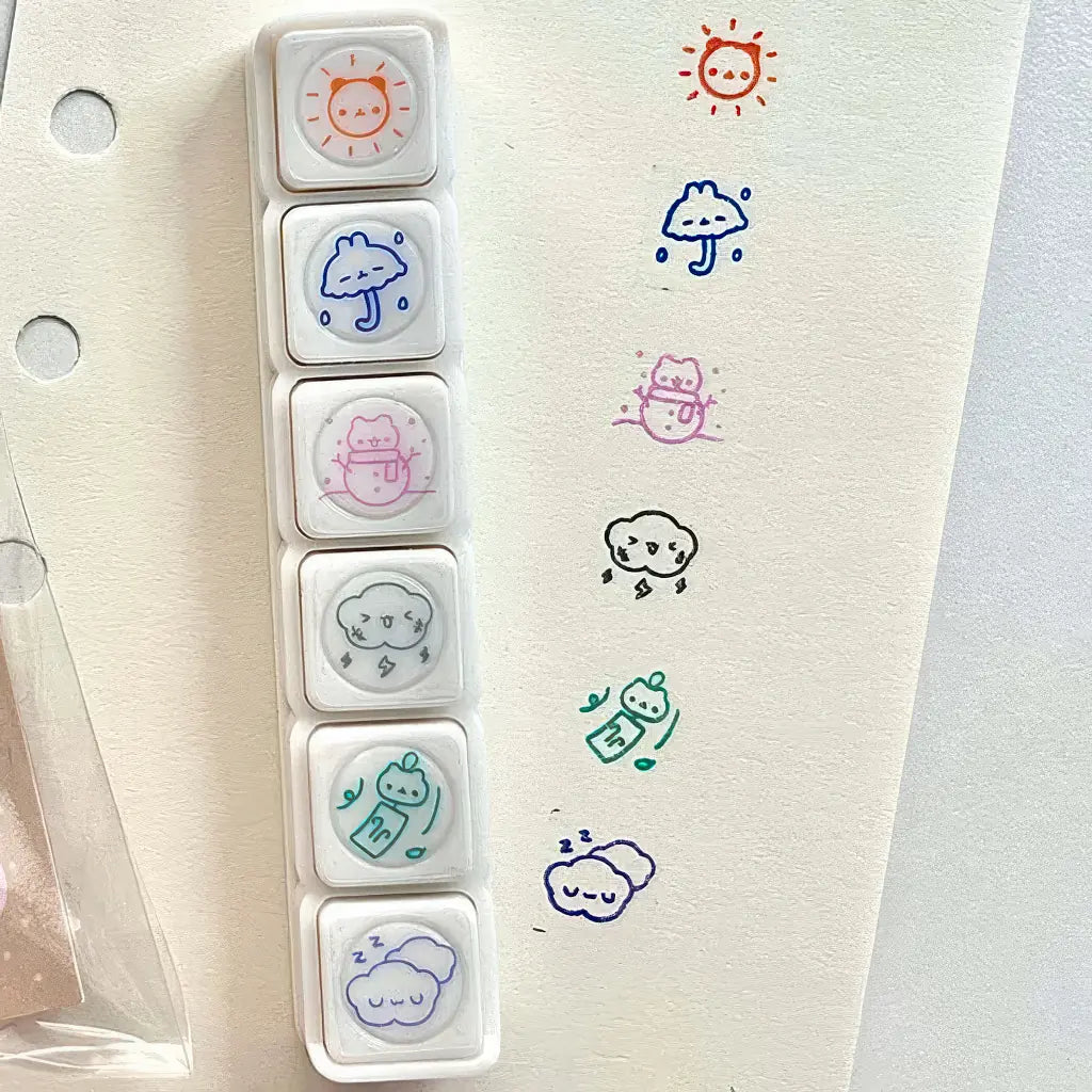 Tampon scrapbooking Joie, planche transparente météo et humeurs kawaii
