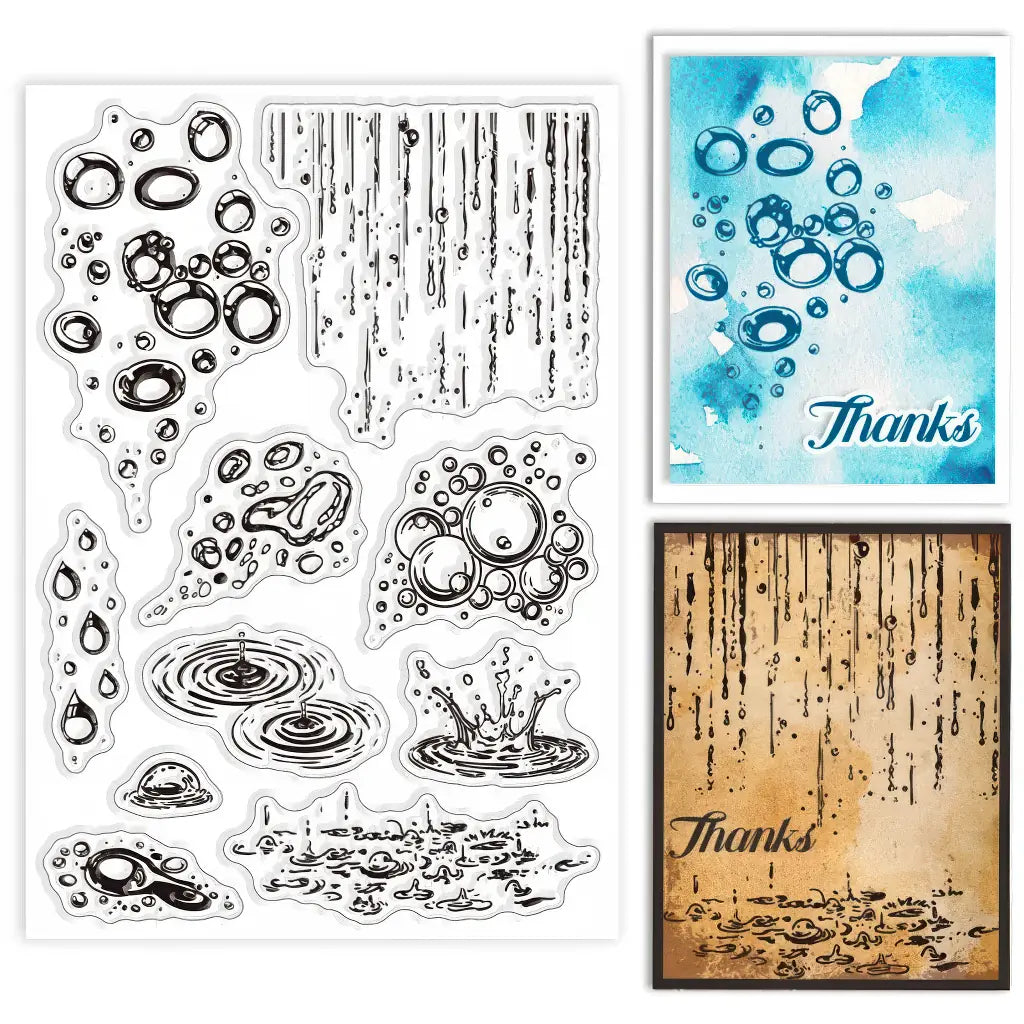Planche de tampons Nuage et Pluie scrapbooking en silicone : pluie et flaques