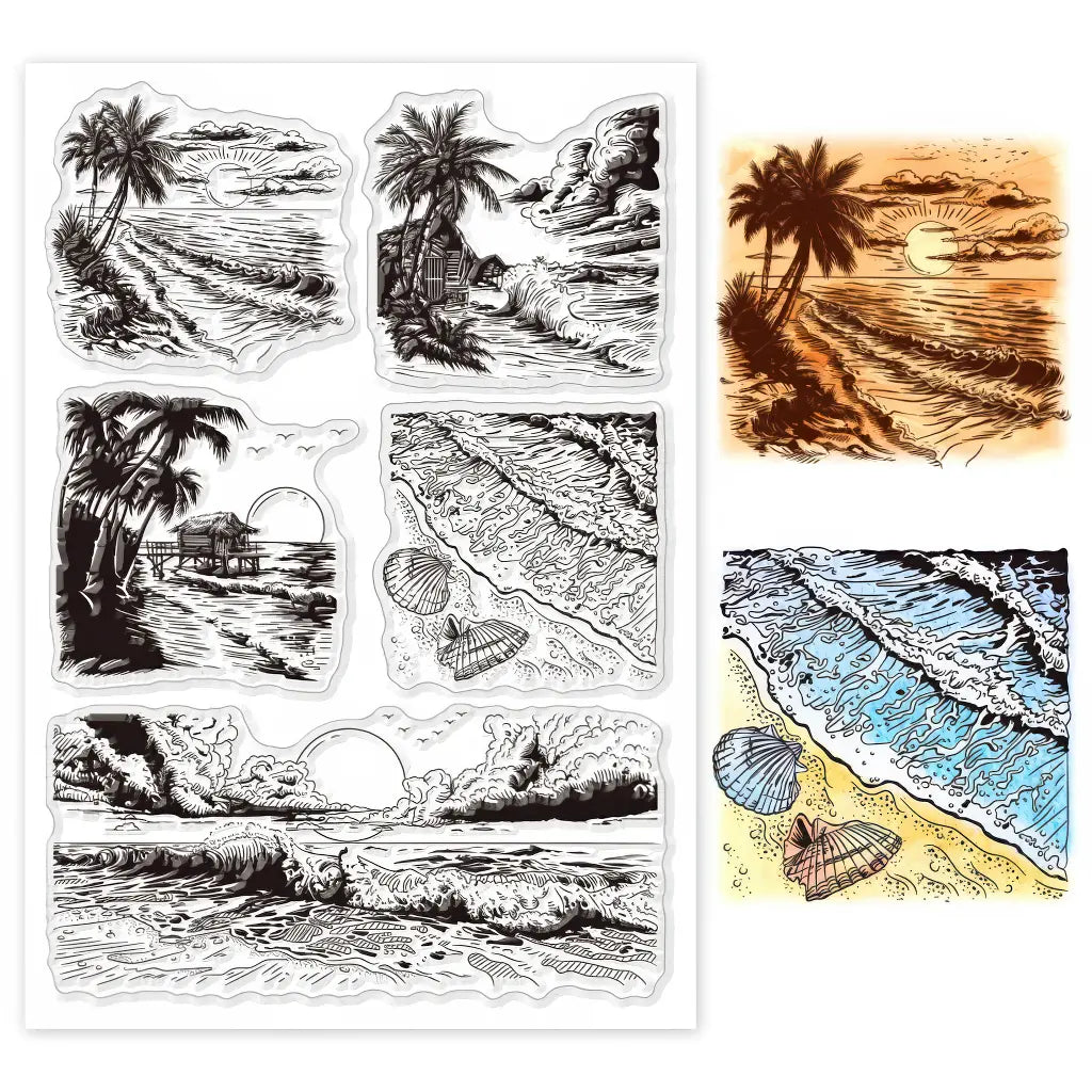 Planche de tampons Nuage et Pluie scrapbooking en silicone : bord de mer et vagues