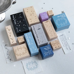 Collection de tampons Nuit Magique scrapbooking en bois, six coffrets étoilés et empreintes imprimées