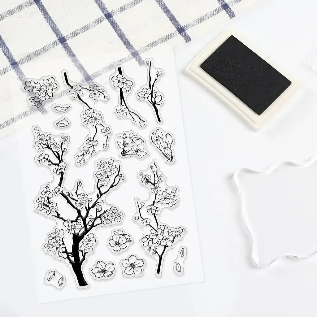 Planche de tampons Printemps scrapbooking en silicone avec encreur et bloc acrylique