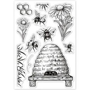 Planche de tampons Printemps scrapbooking en silicone : abeilles et ruche
