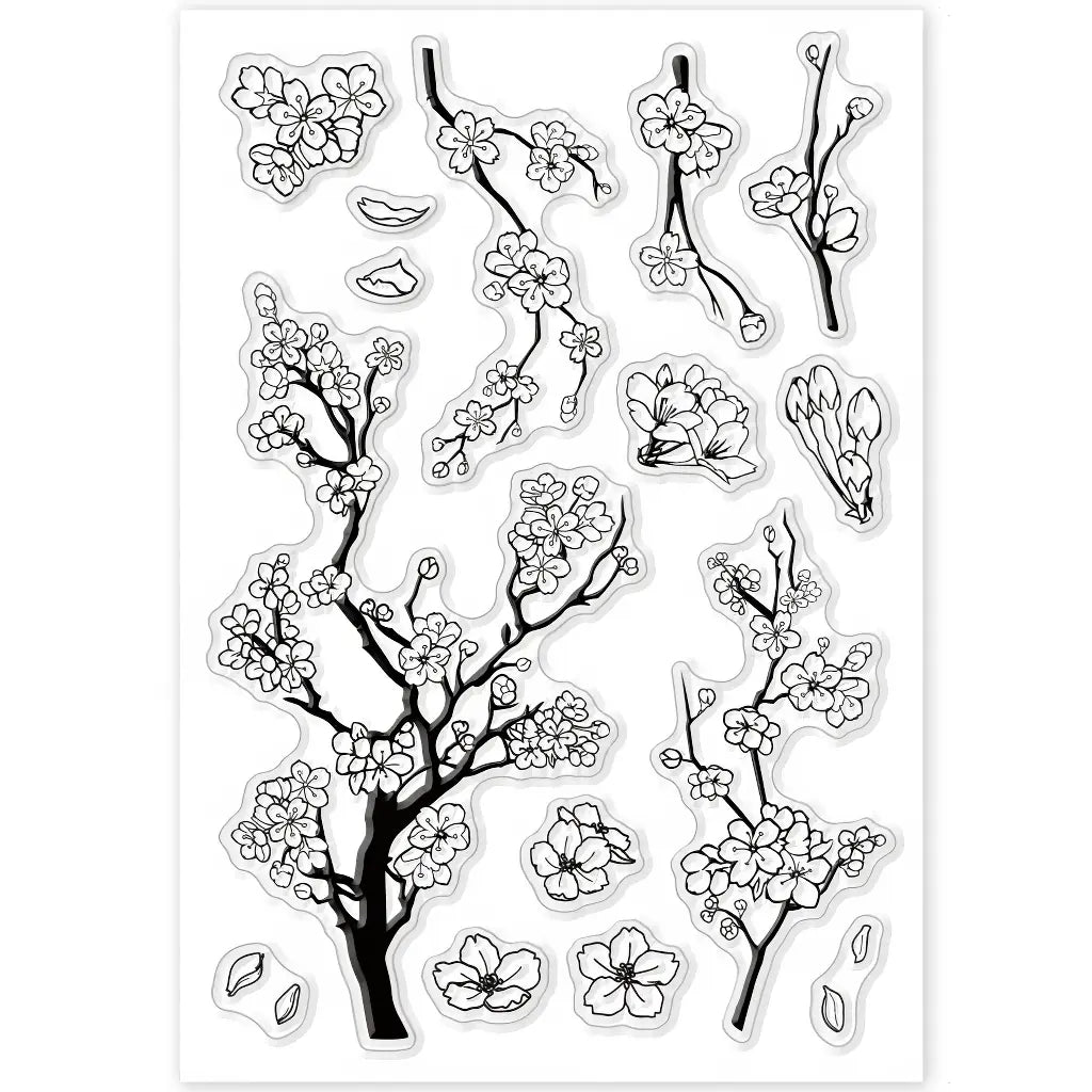 Planche de tampons Printemps scrapbooking en silicone : branches de fleurs de cerisier