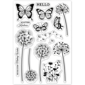 Planche de tampons Printemps scrapbooking en silicone : pissenlits et papillons